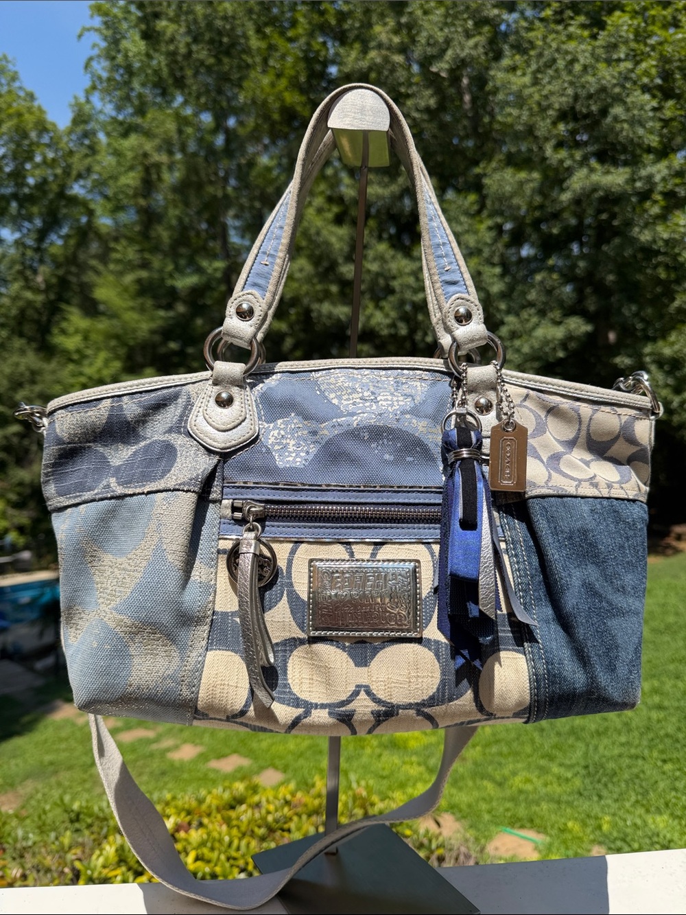 Coach Poppy Denim and Metallic Blue Patchwork Rocker Satchel 2010 w TAGS - Picture 9 of 17